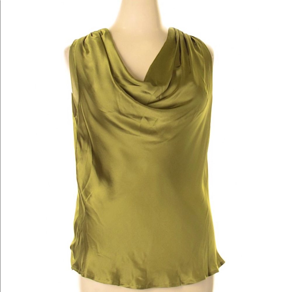 Elegant Silk Cowl Neck Sleeveless Olive Green Top